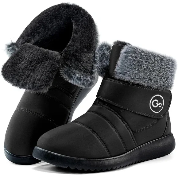 Women’s Faux Fur Lined Winter Snow Boots Black Waterproof Cozy Warm Size 9 - Picture 2 of 13